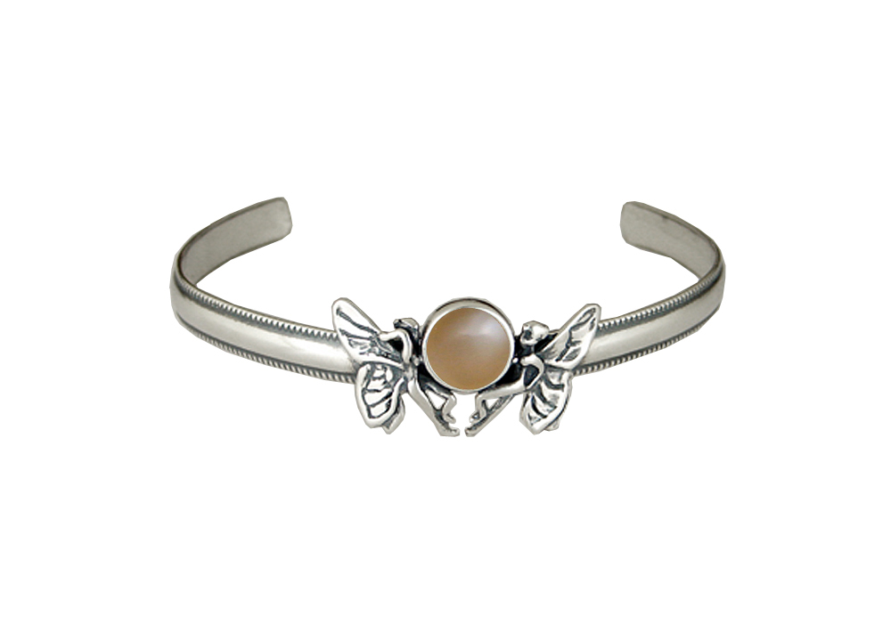 Sterling Silver Double Fairy Cuff Bracelet With Peach Moonstone